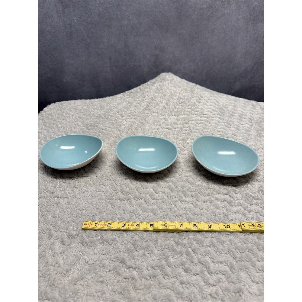 Metlox Poppytrail Del Rey Soup Cereal Bowls Turquoise Set Of 3 Egg Oval Shape